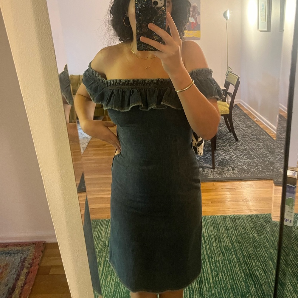 Moschino Blue Denim Off The Shoulder Minidress